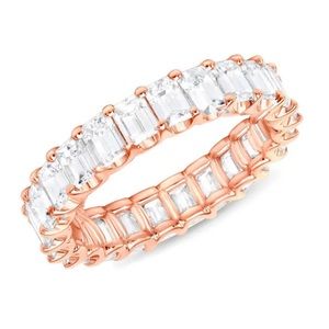 Full Paved Square Crystal Zircon Marriage Engagement Ring. Size 7 Rosegold.